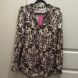 Elegant Black and Cream Patterned Women's Blouse